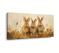 YSKPGBNM Tableau abstrait sur toile représentant trois lapins en terre cuite, idéal pour salle de bain ou salon (60 x 120 cm/sans cadre)