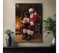 YSKPGBNM Tableau sur toile représentant le Père Noël lisant à un enfant près du feu, idéal pour la décoration de Noël (60 x 80 cm/sans cadre)