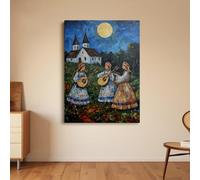YSKPGBNM Toile murale représentant des jeunes filles en tenue traditionnelle jouant du luth sous la pleine lune (60x80cm/sans cadre)