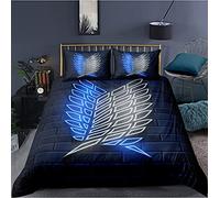 ysldtty Ensemble De Literie Imprimé en 3D Couette Attaque D'Anime sur Titan Housse De Couette Ensembles Literie Personnalisée Q-1028E 200CM x 200CM avec Taie d'oreiller 2 Pièces 50CM x 75CM