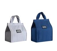 Ysmorla Lot de 2 sacs à déjeuner, isothermes portables, isothermes, imperméables et pliables, pour le travail, l'école et les pique-niques (gris + bleu)