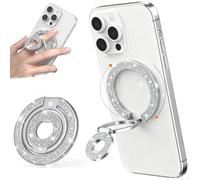 Ysnzaq Anneau de Support Magnétique Double Face pour Téléphone,Paillettes Brillantes Conception pour MagSafe, Bague Métal à 360° Pivotante Support Compatible avec Tous Les Téléphone-11D Sliver
