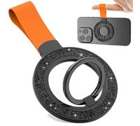 Ysnzaq Brillant Anneau de Support pour Téléphone Portable Réglable à 360°, Bling Glitter Anneau Téléphone Magnétique pour MagSafe Poignée Amovible Ring Stand pour iPhone, Samsung-SFQ Orange Black