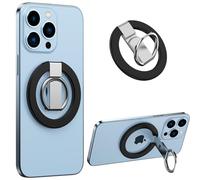 Ysnzaq Brillant Anneau Téléphone Magnétique pour MagSafe,Anneau en Métal Support MagSafe Portable Réglable à 360° Grip Téléphone Rotation Ring Stand pour iPhone, Samsung.PQ Black