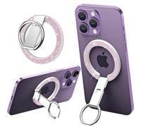 Ysnzaq Brillant Anneau Téléphone Magnétique pour MagSafe,Bling Sparkle Glitter Support MagSafe Portable Réglable à 360° Grip Téléphone Rotation Ring Stand pour iPhone, Samsung.PQ Pink