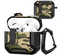 Ysnzaq Camouflage Coque pour AirPods 4 2024, [LED Avant Visible] Militaire à Coque Dure avec Serrure Charge sans Fil, Accessoires pour AirPods 4th Generation.Army Green