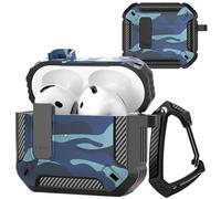 Ysnzaq Camouflage Coque pour AirPods 4 2024, [LED Avant Visible] Militaire à Coque Dure avec Serrure Charge sans Fil, Accessoires pour AirPods 4th Generation.Blue