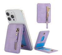Ysnzaq Compatible avec Magsafe Wallet Portefeuille pour iPhone 16/15/14/13/12 Max/Pro/Plus, Magnétique MagSafe Fentes pour Cartes Support Béquille Ajustable pour Série iPhone 16/15/14/13/12.ZYC Purple