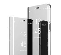 Ysnzaq Coque à Rabat pour Samsung Galaxy A06, Bookstyle Makeup Miroir Smart View Standing Clear Étui PC+PU Cuir 360° Antichoc Anti-Rayures Housse pour Samsung A06. Mirror Silver