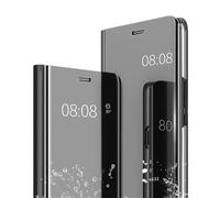 Ysnzaq Coque à Rabat pour Xiaomi 14T Pro, Bookstyle Makeup Miroir Smart View Standing Clear Étui PC+PU Cuir 360° Antichoc Anti-Rayures Housse pour Xiaomi 14T Pro. Mirror Black