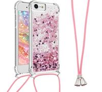 Ysnzaq Coque Cordon de Collier pour iPhone 17e /16e (Not 16), Bling Paillettes Glitter Quicksands Étui TPU avec Réglable Lanyard Lanière Antichoc Coque pour iPhone 17e /16e. YGL Rose Gold
