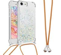 Ysnzaq Coque Cordon de Collier pour iPhone 17e /16e (Not 16), Bling Paillettes Glitter Quicksands Étui TPU avec Réglable Lanyard Lanière Antichoc Coque pour iPhone 17e /16e. YGL Silver
