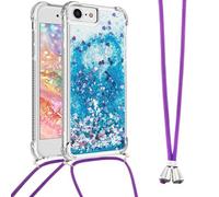 Ysnzaq Coque Cordon de Collier pour iPhone 17e /16e (Not 16), Bling Paillettes Glitter Quicksands Étui TPU avec Réglable Lanyard Lanière Antichoc Coque pour iPhone 17e /16e. YGL Blue