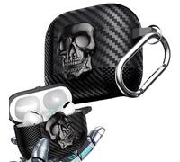 Ysnzaq Coque pour AirPods 4 2024,3D Meatl Rotatable Skull Lock Design Anti-Choc Etui de Protection avec Porte-Clés [LED Avant Visible] Etui Case pour AirPods 4 Génération (2024).Sliver Skull