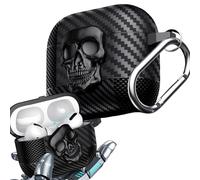 Ysnzaq Coque pour AirPods 4 2024,3D Meatl Rotatable Skull Lock Design Anti-Choc Etui de Protection avec Porte-Clés [LED Avant Visible] Etui Case pour AirPods 4 Génération (2024).Black Skull