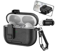 Ysnzaq Coque pour AirPods Pro 2 avec Support de Téléphone et Clip de Verrouillage de sécurité, Case Boîtier Simili Cuir avec Mousqueton Housse pour AirPods Pro 2 Génération-PWZ Black