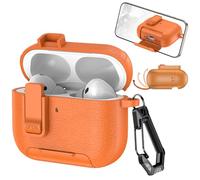 Ysnzaq Coque pour AirPods Pro 3 avec Support de Téléphone et Clip de Verrouillage de sécurité, Case Boîtier Simili Cuir avec Mousqueton Housse pour AirPods Pro 3 Génération-PWZ Orange