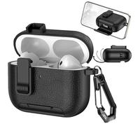 Ysnzaq Coque pour AirPods Pro 3 avec Support de Téléphone et Clip de Verrouillage de sécurité, Case Boîtier Simili Cuir avec Mousqueton Housse pour AirPods Pro 3 Génération-PWZ Black