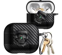 Ysnzaq Coque pour AirPods Pro 3 avec verrou crâne rotatif en 3D, cadeau pour homme et femme, coque intégrale antichoc en fibre de carbone avec porte-clés pour AirPods Pro 3,
