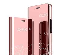 Ysnzaq Coque pour iPhone 14 Pro Max, Bookstyle Miroir Makeup Clear Smart View Étui à Rabat PC+PU Housse Antichoc Cover pour Apple 14 Pro Max 6.7 inch. Mirror Rose Gold