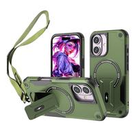 Ysnzaq Coque pour iPhone 16 Plus 6.7 inch avec Cordon, Protection Militaire Antichoc Compatible avec MagSafe avec [Lanyard Collier] [Béquille] Etui Housse pour iPhone 16 Plus/Apple 16 Plus.DG Green