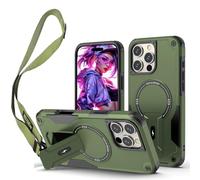 Ysnzaq Coque pour iPhone 16 Pro Max 6.8 inch avec Cordon, Protection Militaire Antichoc Compatible avec MagSafe avec [Collier] [Béquille] Etui Housse pour iPhone 16 Pro Max/Apple 16 Pro Max.DG Green