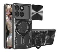 Ysnzaq Coque pour Motorola Edge 60 Fusion avec Couvercle de Caméra Coulissant, Militaire Antichoc PC+TPU Housse avec Bague Support Etui pour Moto Edge 60 Fusion-HS Black
