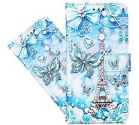 Ysnzaq Coque pour Samsung Galaxy S22 Plus Étui, 3D Désign Cuir PU Magnétique Clasp Antichoc Durable Porte Carte Wallet Stand Coque pour Samsung Galaxy S22+ / S22 Plus. YBC Eiffel Tower Butterfly