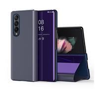 Ysnzaq Coque pour Samsung Galaxy Z Fold 4, Bookstyle Miroir Makeup Clear Smart View Étui à Rabat PC+PU Housse Antichoc Cover pour Samsung Galaxy Z Fold 4. Mirror Purple
