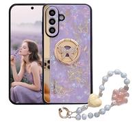 Ysnzaq Paillette Coque pour Samsung Galaxy A16 5G, Bling Strass Design avec Papillon Anneau Béquille et Perles Bracelet Chain, Motif Marbre TPU Anti Chocs Étui pour Samsung A16-DLH Purple