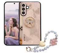 Ysnzaq Paillette Coque pour Samsung Galaxy A36 5G, Bling Strass Design avec Papillon Anneau Béquille et Perles Bracelet Chain, Motif Marbre TPU Anti Chocs Étui pour Samsung A36-DLH Pink
