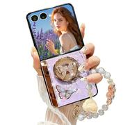 Ysnzaq Paillette Coque pour Samsung Galaxy Z Flip 7 5G, Bling Strass Design avec Papillon Anneau Béquille et Perles Bracelet Chain, Motif Marbre TPU Anti Chocs Étui pour Samsung Z Flip7-DLH Purple