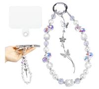 Ysnzaq Pendentif pour Téléphone Portable, Universelle Perles de Charme Courroie de Dragonne Téléphone Portable, Anti-Perte Crystal Butterfly Chaîne, Porte-Clés pour Femmes-HDSL White
