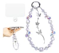 Ysnzaq Pendentif pour Téléphone Portable, Universelle Perles de Charme Courroie de Dragonne Téléphone Portable, Anti-Perte Crystal Butterfly Chaîne, Porte-Clés pour Femmes-HDSL Purple