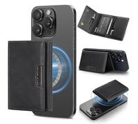 Ysnzaq Porte Cartes Magnétique pour iPhone 16/15/14/13/12 Séries,Conception à Trois Volets Compatible avec MagSafe Accueille 7 Cartes,avec Support Fonction,Portefeuille en PU,Blocage RFID-KYC Noir