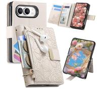 Ysnzaq Portefeuille Coque pour IPhone Duo HY Blanc | Imprimée Cuir Rabat FolioHousse avec Porte Cartes, Poche Zippée, Dragonne, Étui à Cartes pour IPhone Duo