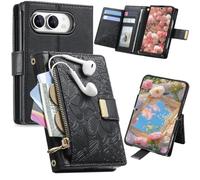 Ysnzaq Portefeuille Coque pour IPhone Duo HY Noir | Imprimée Cuir Rabat FolioHousse avec Porte Cartes, Poche Zippée, Dragonne, Étui à Cartes pour IPhone Duo