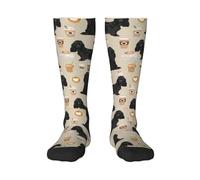 YsoLda Bas chaussettes de Compression unisexe chaussettes hautes chaussettes de sport 55CM pour voyage,Chien cocker noir avec du sable de café