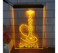 YSOLDA Enseigne au néon LED Shisha, néons de Gravure 3D alimentés par USB avec gradateur, pour Bar narguilé Shisha Boutique tenture dimmable décoratif,Jaune,40x30cm