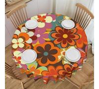 YsoLda Nappe Ronde, Nappe Lavable, Couverture de Table de 60 Pouces pour Pique-Nique Camping fête,Imprimé Floral coloré rétro des années 70