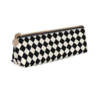 YsoLda Pochette à Crayons, étui à Stylo Triangulaire à Motif Damier Blanc Noir, Sac à Crayons Portable, Pochette en Cuir pour l'école et Le Bureau