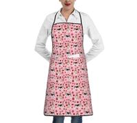 YsoLda Tabliers de cuisine, tablier de cuisine avec poches, tablier de chef imperméable, tabliers à bavette réglables,Wire Fox Terrier Cupcakes Saint Valentin Amour Coeurs Chien