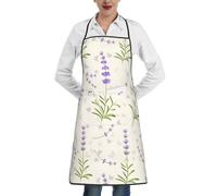 YsoLda Tabliers de cuisine, tablier de cuisine avec poches, tablier de chef imperméable, tabliers à bavette réglables,Motif lavande