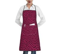 YsoLda Tabliers de cuisine, tablier de cuisine avec poches, tablier de chef imperméable, tabliers à bavette réglables,Amour Léopard Imprimé Léopard En Rose Vif