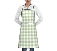 YsoLda Tabliers de cuisine, tablier de cuisine avec poches, tablier de chef imperméable, tabliers à bavette réglables,Plaid en lin vert sauge