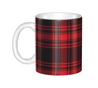 YsoLda Tasse, tasse en céramique tasse à café tasse à thé adaptée au bureau de restaurant de cuisine 330 ml,Motif écossais à carreaux tartan rouge et noir de Noël