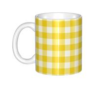 YsoLda Tasse, tasse en céramique tasse à café tasse à thé adaptée au bureau de restaurant de cuisine 330 ml,Motif vichy jaune citron