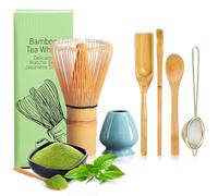 YSOOUA Lot de 6 fouets à matcha - Accessoires japonais pour la cérémonie du matcha avec cuillère à matcha, cuillère traditionnelle, cuillère à café, passoire à thé, porte-pinceau à thé en céramique