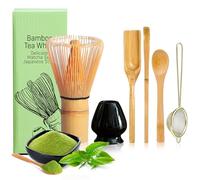YSOOUA Lot de 6 fouets à matcha - Accessoires japonais pour la cérémonie du matcha avec cuillère à matcha, cuillère traditionnelle, cuillère à café, passoire à thé, porte-pinceau à thé en céramique