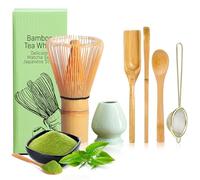 YSOOUA Lot de 6 fouets à matcha - Accessoires japonais pour la cérémonie du matcha - Avec cuillère à matcha, cuillère traditionnelle, cuillère à café, passoire à thé, porte-pinceau à thé en céramique